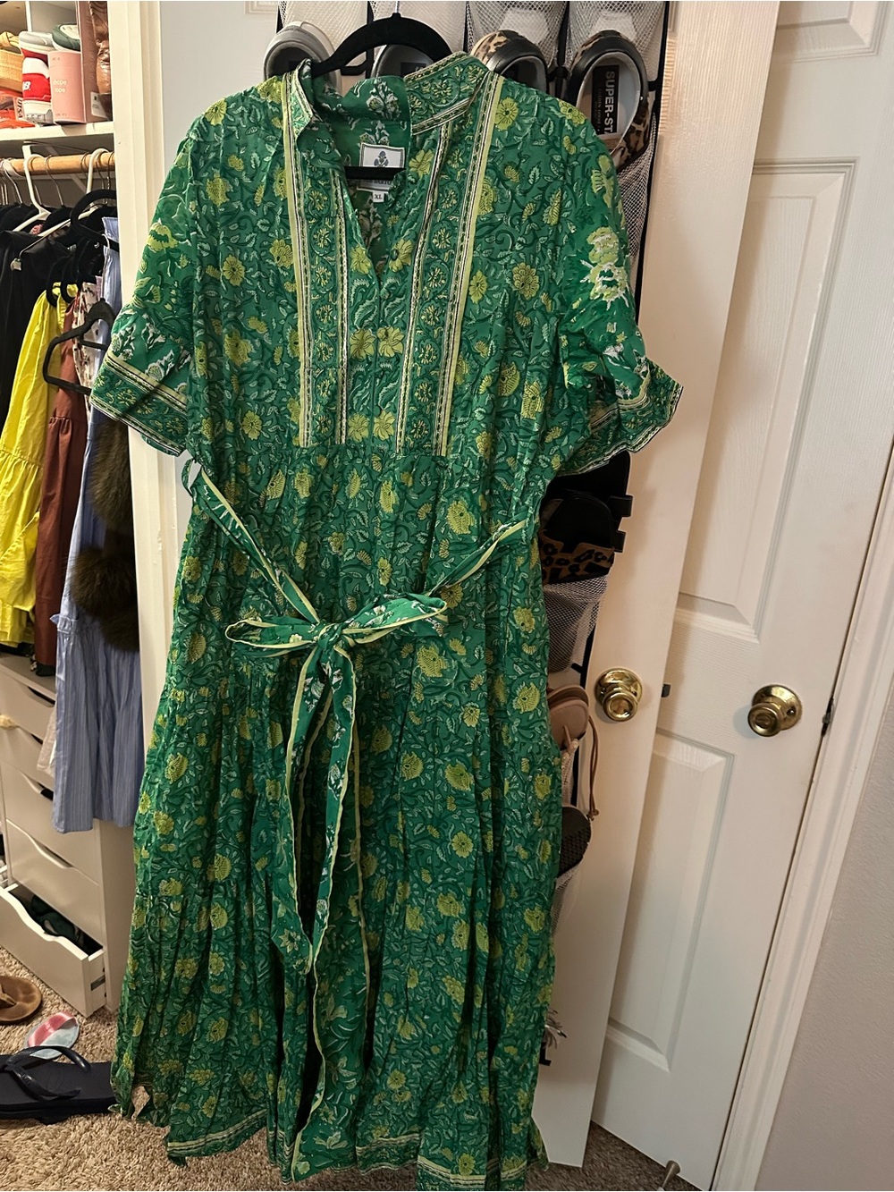 Green Floral Tie-Waist Maxi Dress by Lucky Brand
